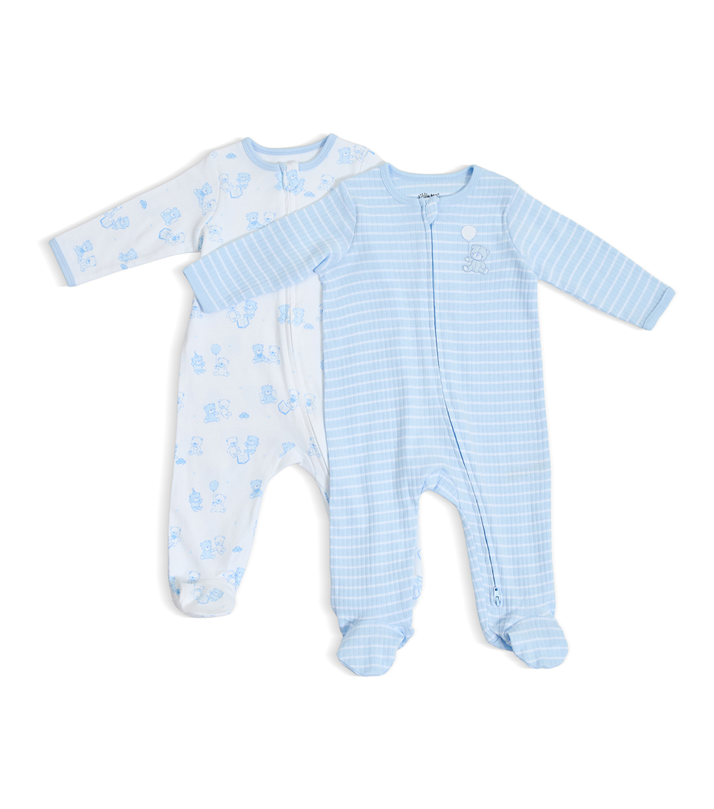 LITTLE ME Boys Bear Printed 2 Pack Footies, Blue