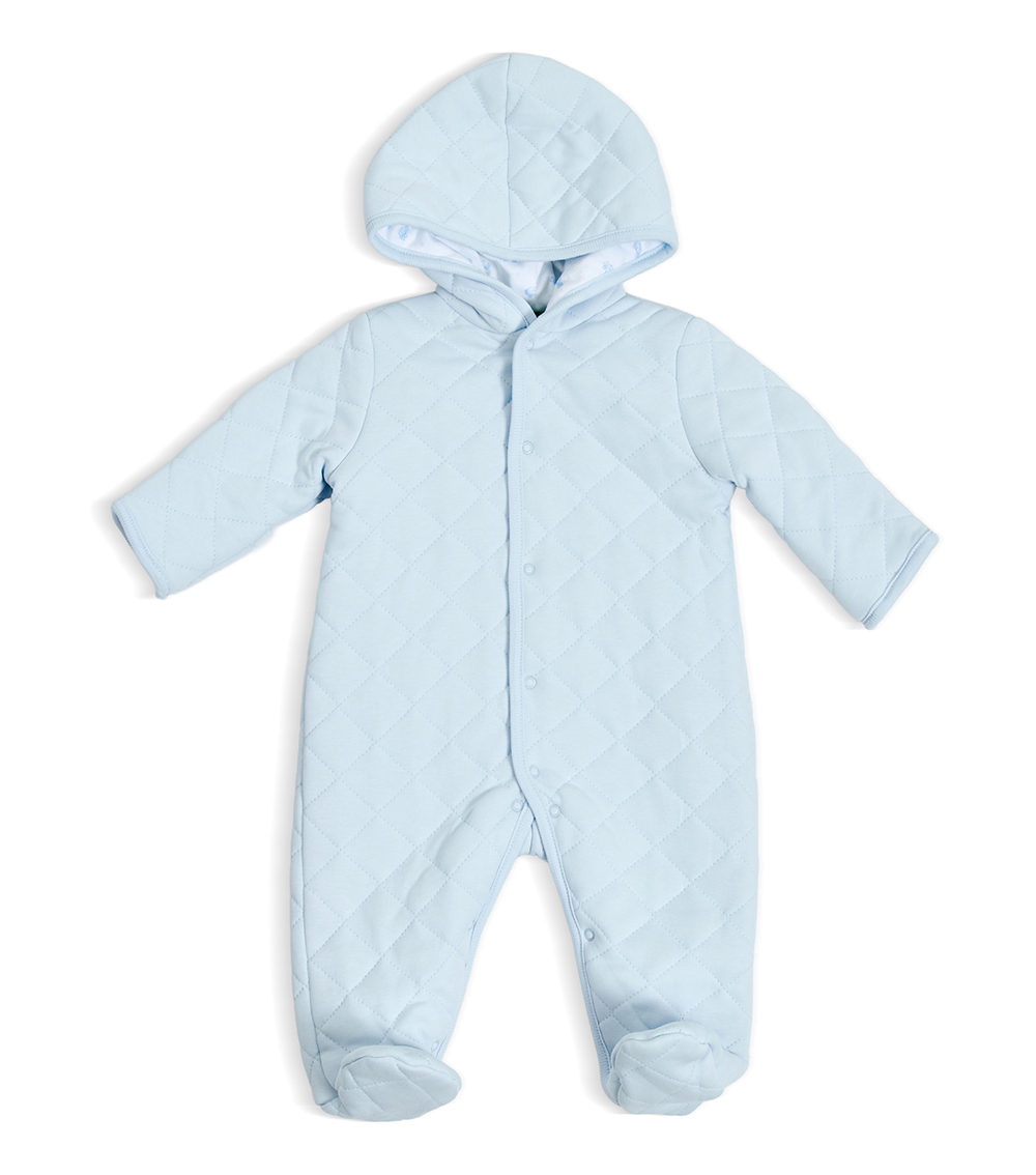 LITTLE ME Boys Cars Print Quilted Footie And Hat, Blue