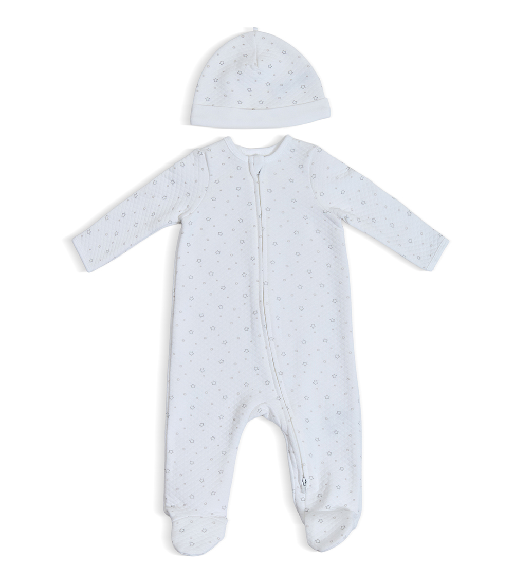 LITTLE ME Boys Stars Quilted Footie With Hat, Grey
