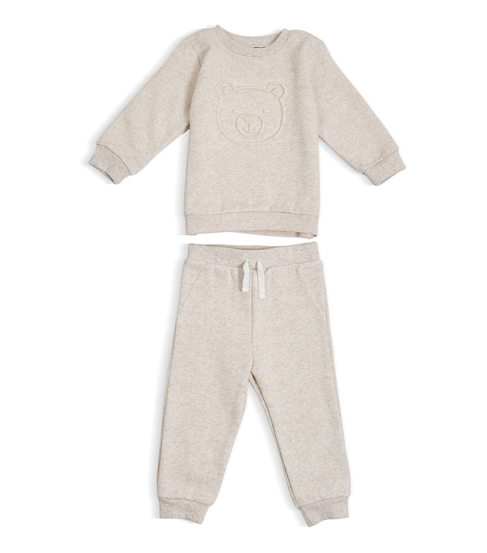 LITTLE ME Boys Bear Printed Sweatshirt Set, Beige