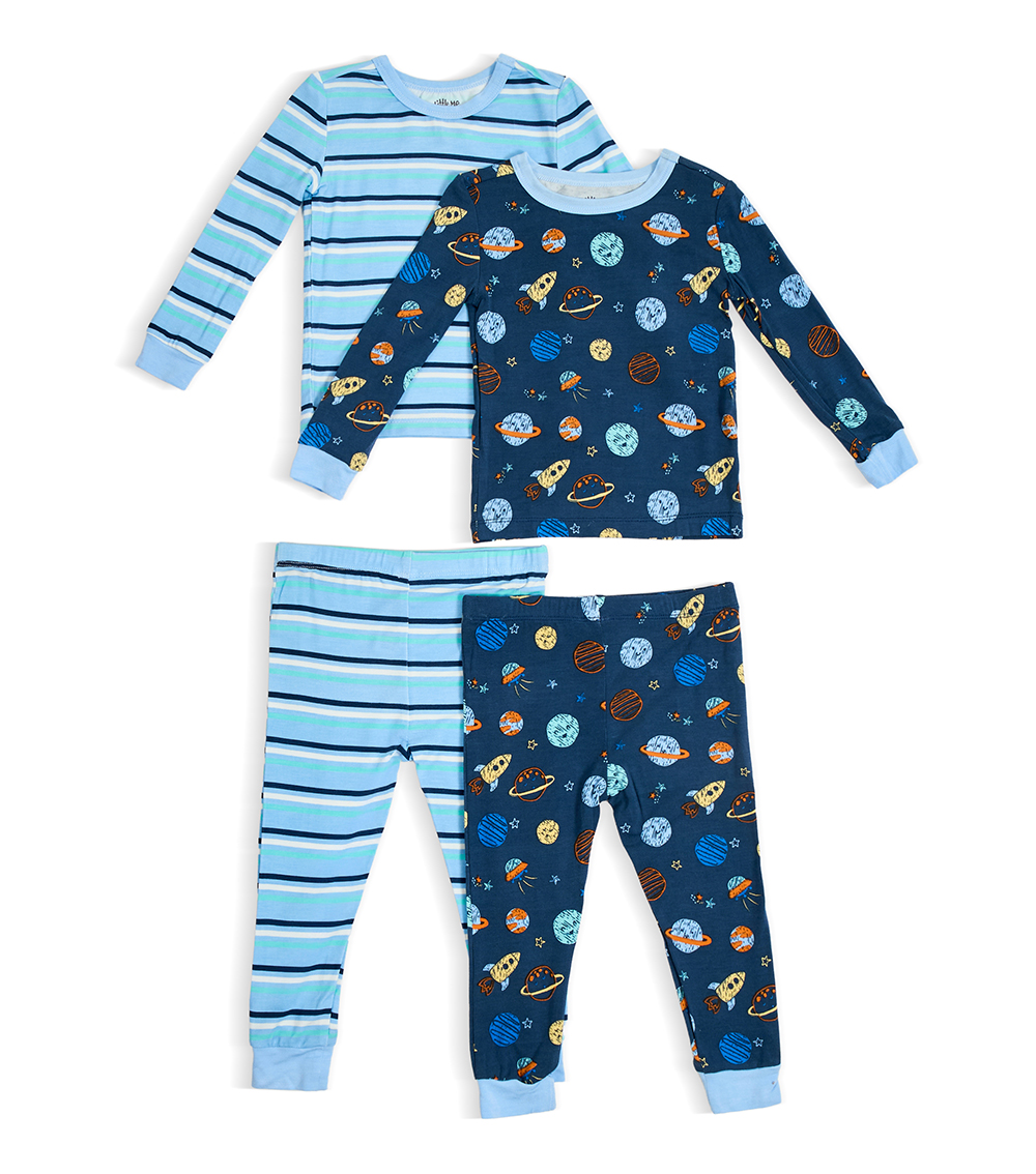 LITTLE ME Boys Space Printed 4 Piece Bamboo Pajama, Blue