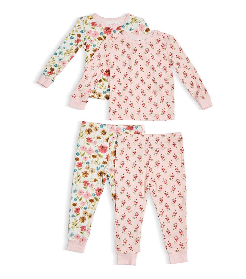 LITTLE ME Boys Floral 4 Piece Bamboo Pajama, Pink