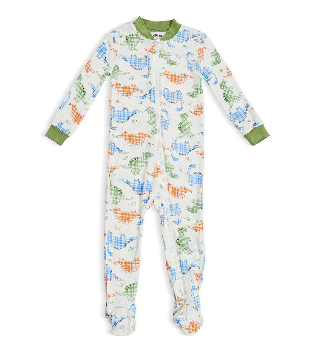 LITTLE ME Boys Dinosaur Printed Front Zip Sleepsuit, Multicolor
