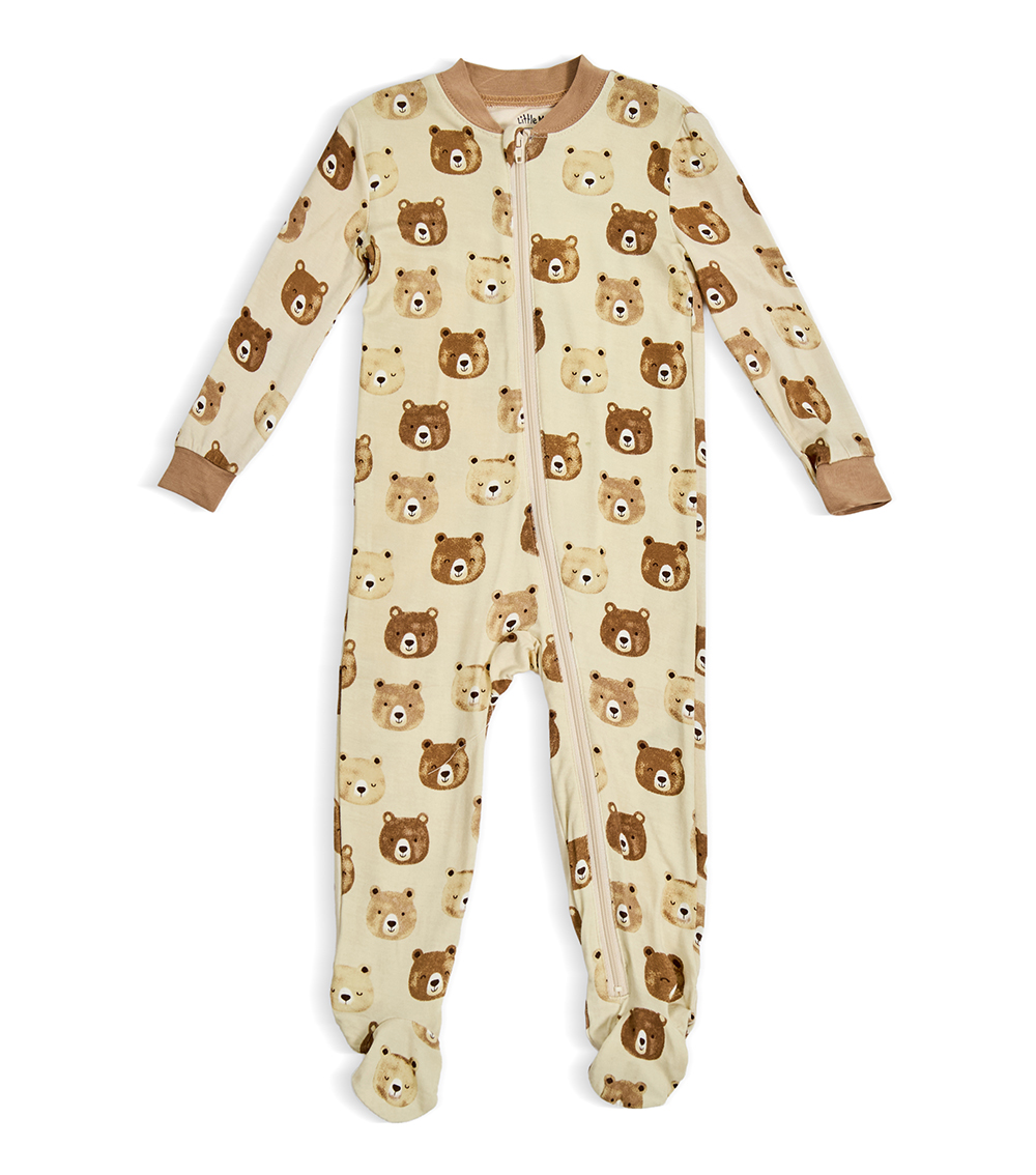 LITTLE ME Boys Bear Printed Front Zip Sleepsuit, Brown