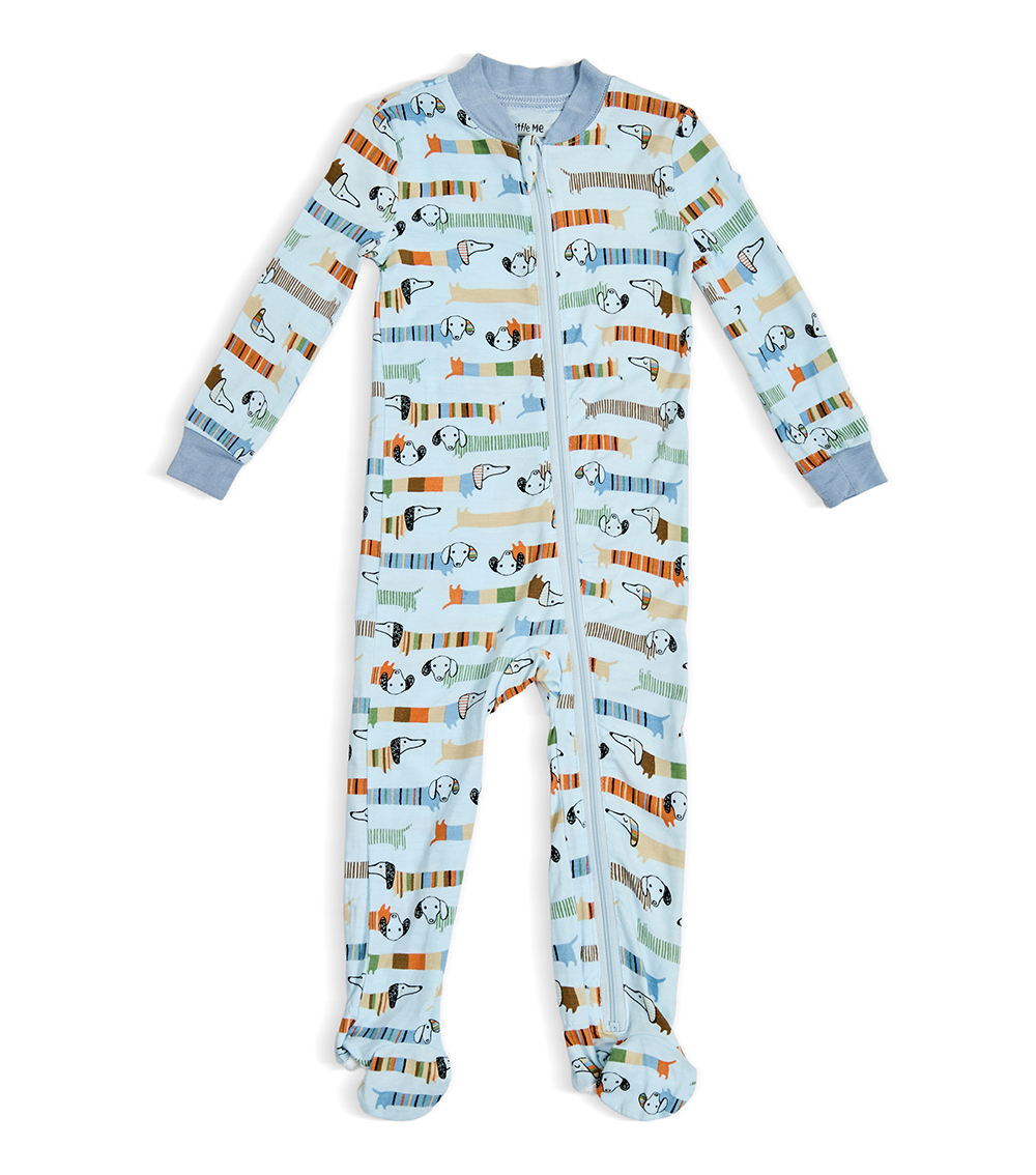 LITTLE ME Boys Puppy Printed Front Zip Sleepsuit, Blue