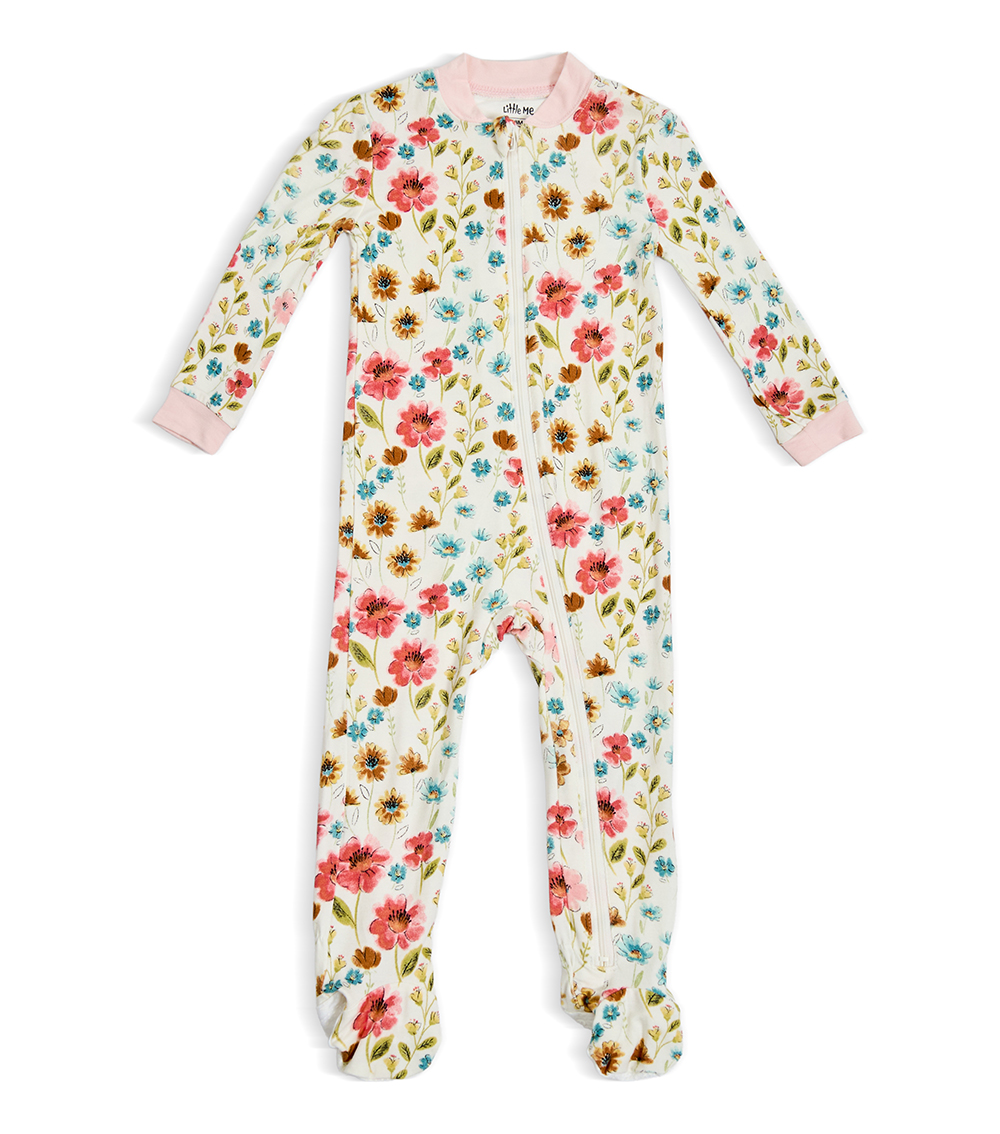 LITTLE ME Boys Floral Front Zip Sleepsuit, Pink