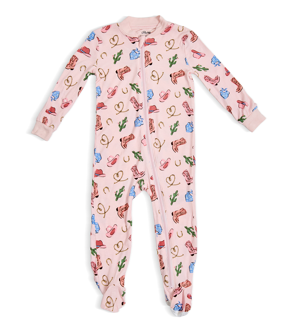 LITTLE ME Boys Cowgirl Printed Front Zip Sleepsuit, Pink