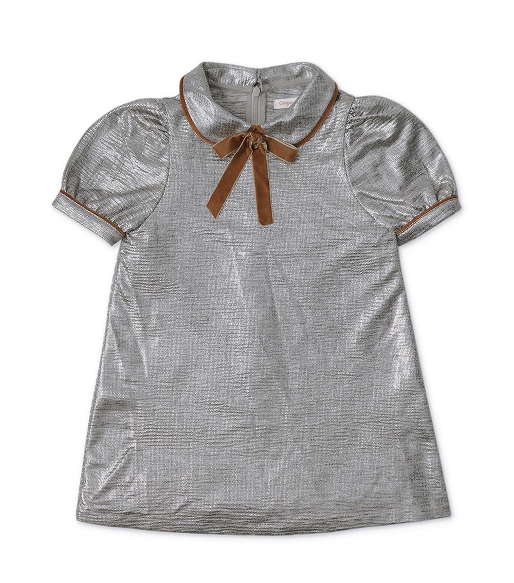 GINGERSNAPS Girl's Dress with Peterpan Collar and Contrast Trim and Bow, Grey