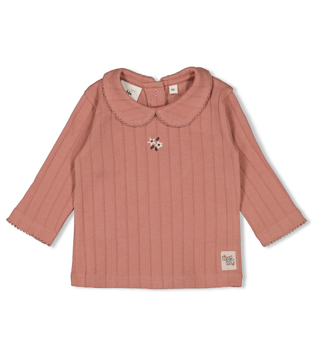 FEETJE Kid's Ribbed Long Sleeve Pointelle– Woodland Bloom, Peach
