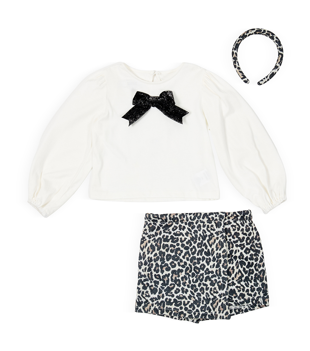 BADGLEY MISCHKA Kids Girls Long Sleeve Cotton Jersey Glitter Bow, Ivory