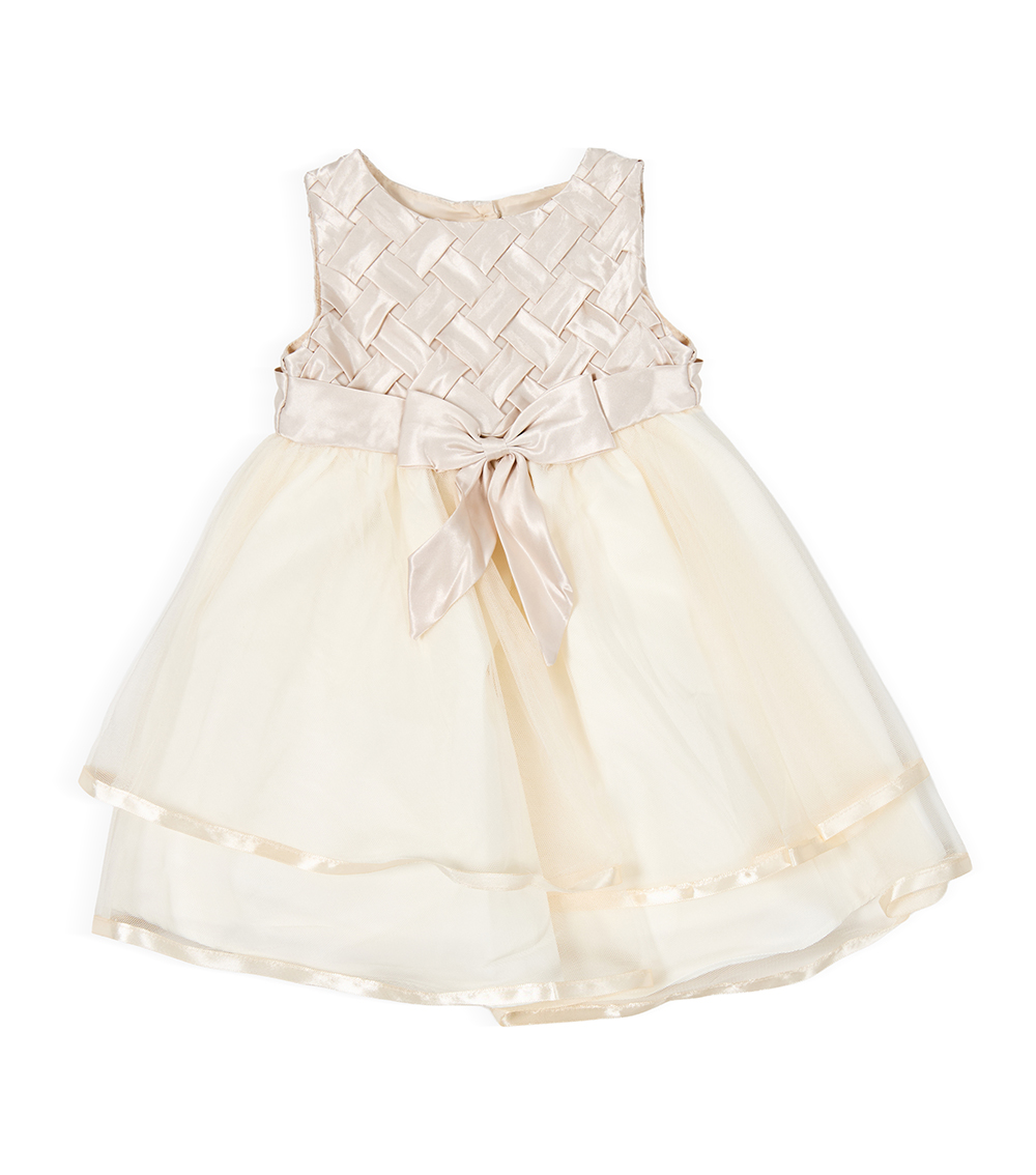 RARE EDITION Kids Girls Basket Weave Bodice 2 Tier Mesh Skirt, Beige