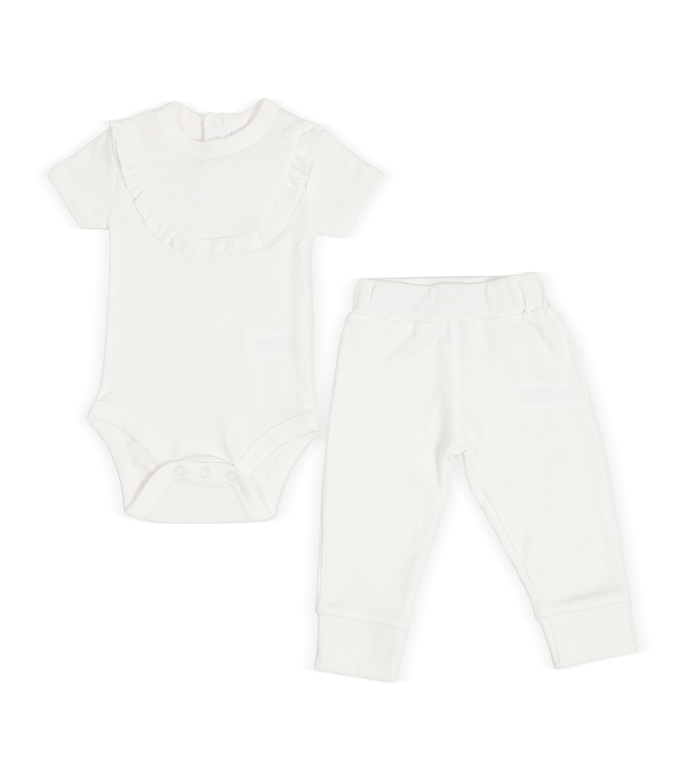 Momstore Baby Girl 100% Cotton Solid Girls Top And Bottom Set, White
