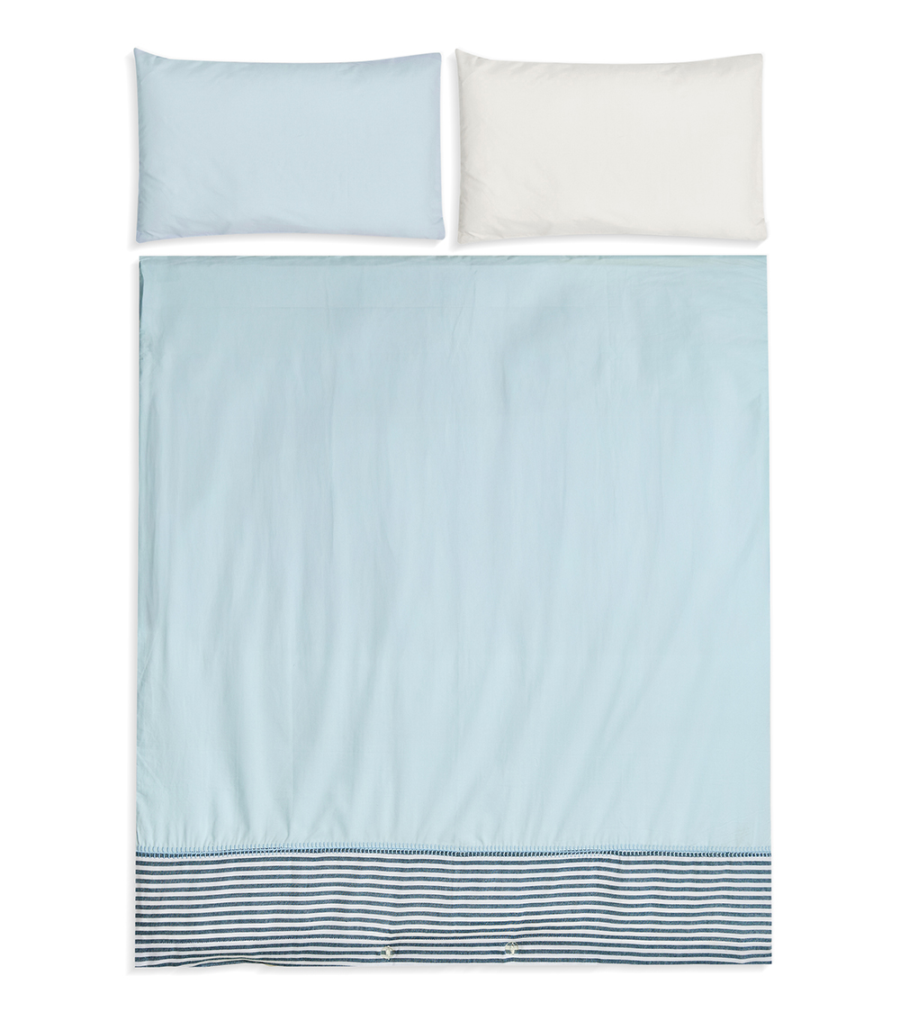 MOMSTORE Embellished Duvet Cover Set with 2 Pillowcases, Blue & White (Breathable Fabric) (0+ months)