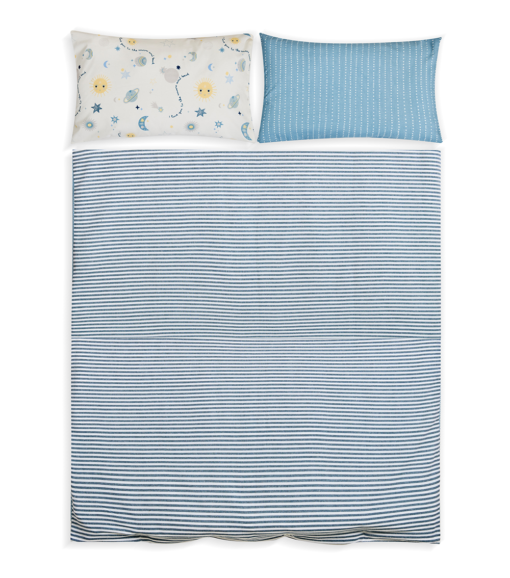 MOMSTORE Stripe Duvet Cover & 2 Pillowcase Set (Star and Sun Prints), Multicolor (Breathable Fabric) (0+ months)