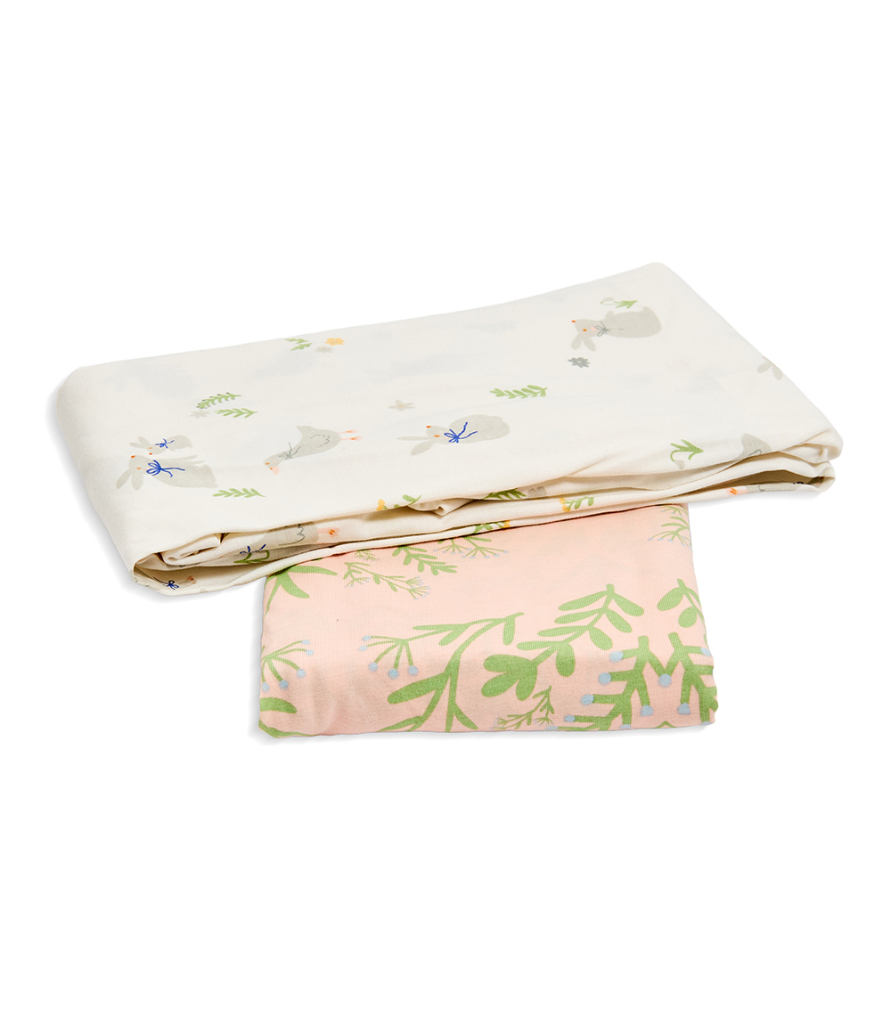 MOMSTORE Soft Cotton Fitted Sheet Set (2 Pcs) - (Mixed Floral and Animal Theme), Multicolor (Wrinkle Free Surface) (0+ months)