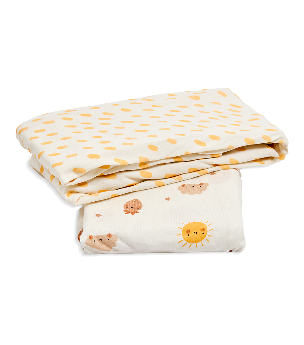 MOMSTORE Soft Cotton Fitted Sheet Set (2 Pcs) - (Mixed Rainbow and Dotted Theme), Multicolor (Wrinkle Free Surface) (0+ months)