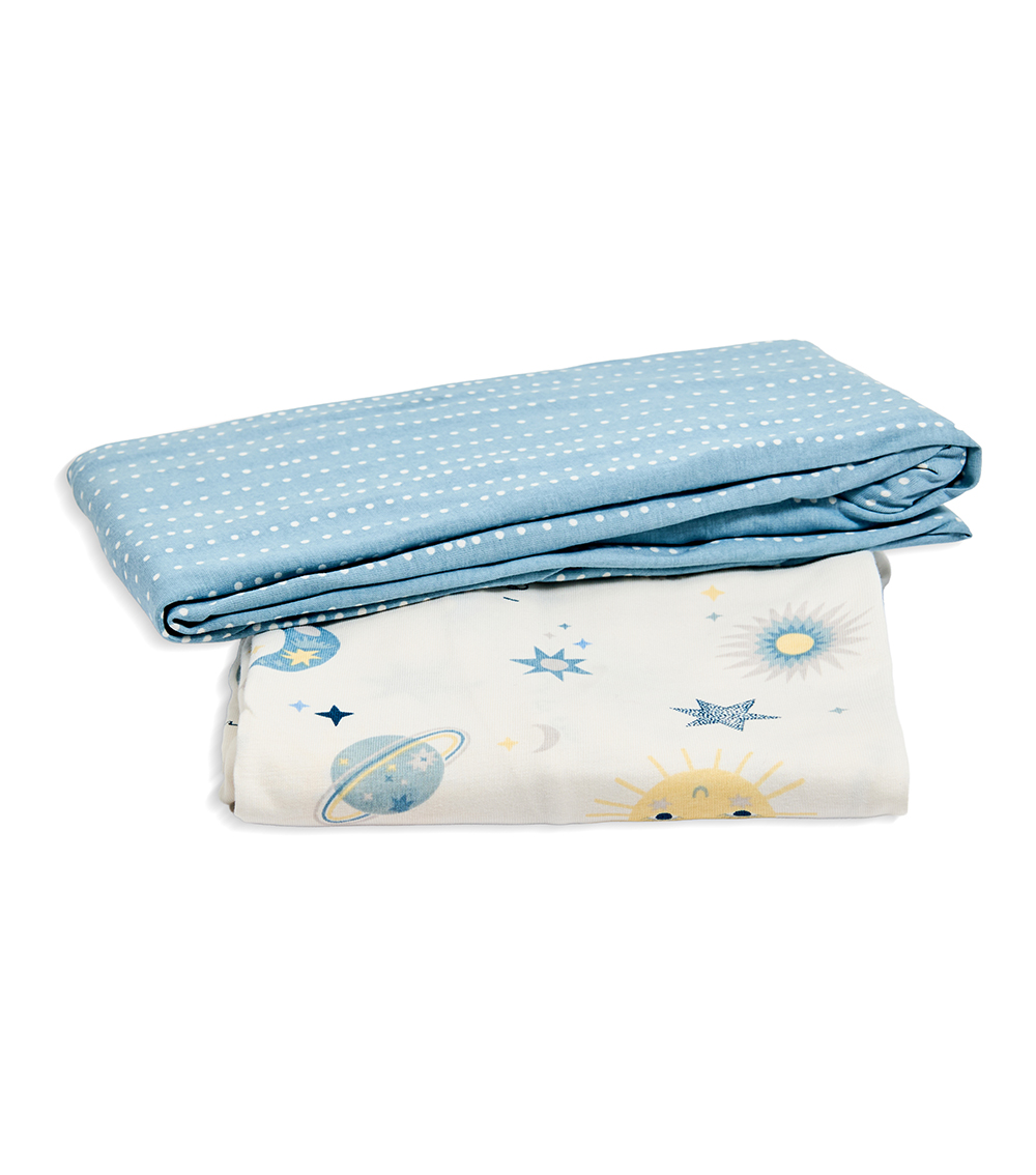 MOMSTORE Soft Cotton Fitted Sheet Set (2 Pcs) - (Mixed Star and Aqua Dot Theme), Multicolor (Wrinkle Free Surface) (0+ months)