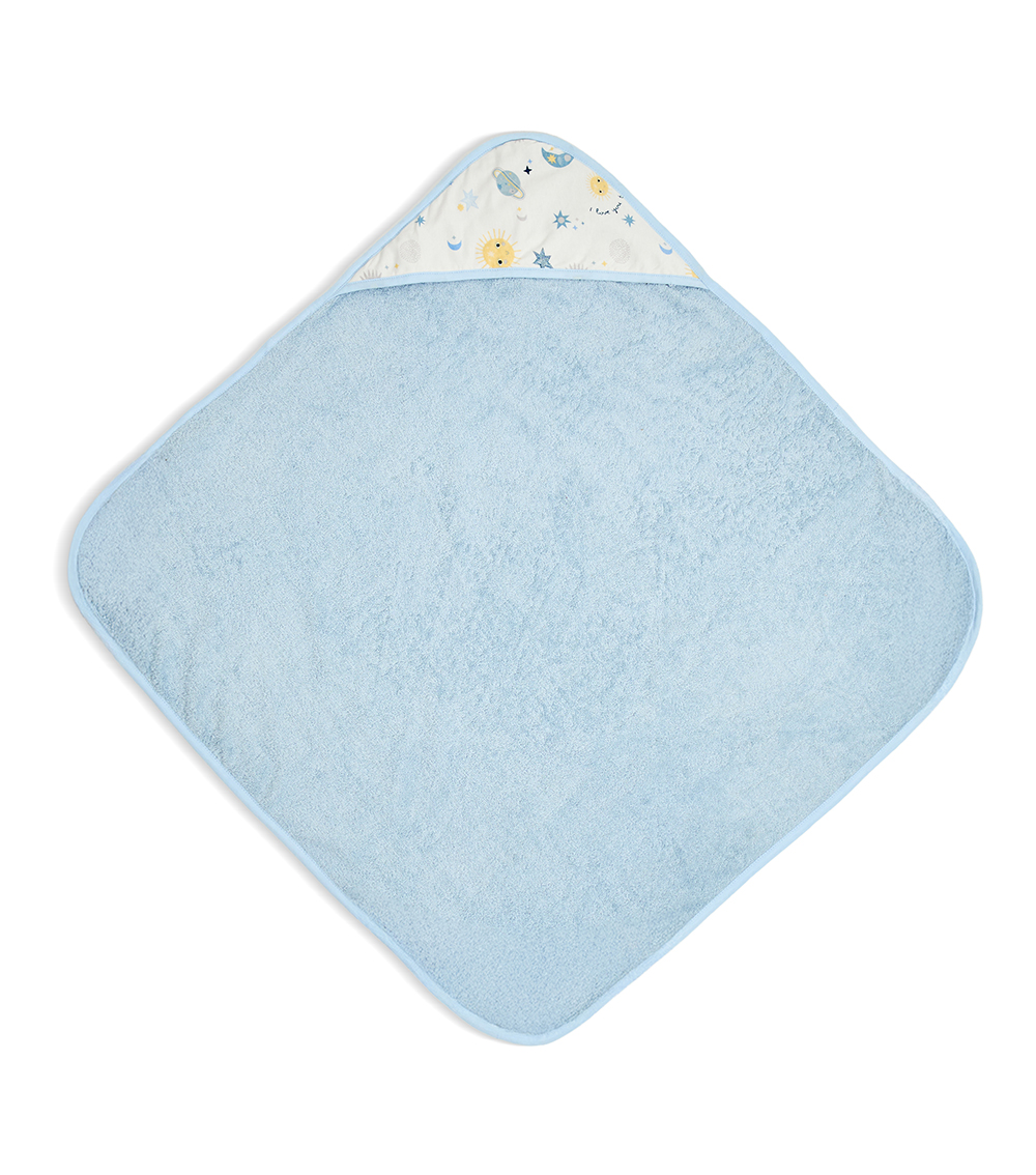 MOMSTORE Soft Hooded Baby Towel with Mixed Star Lining, Blue (Lightweight) (0+ months)