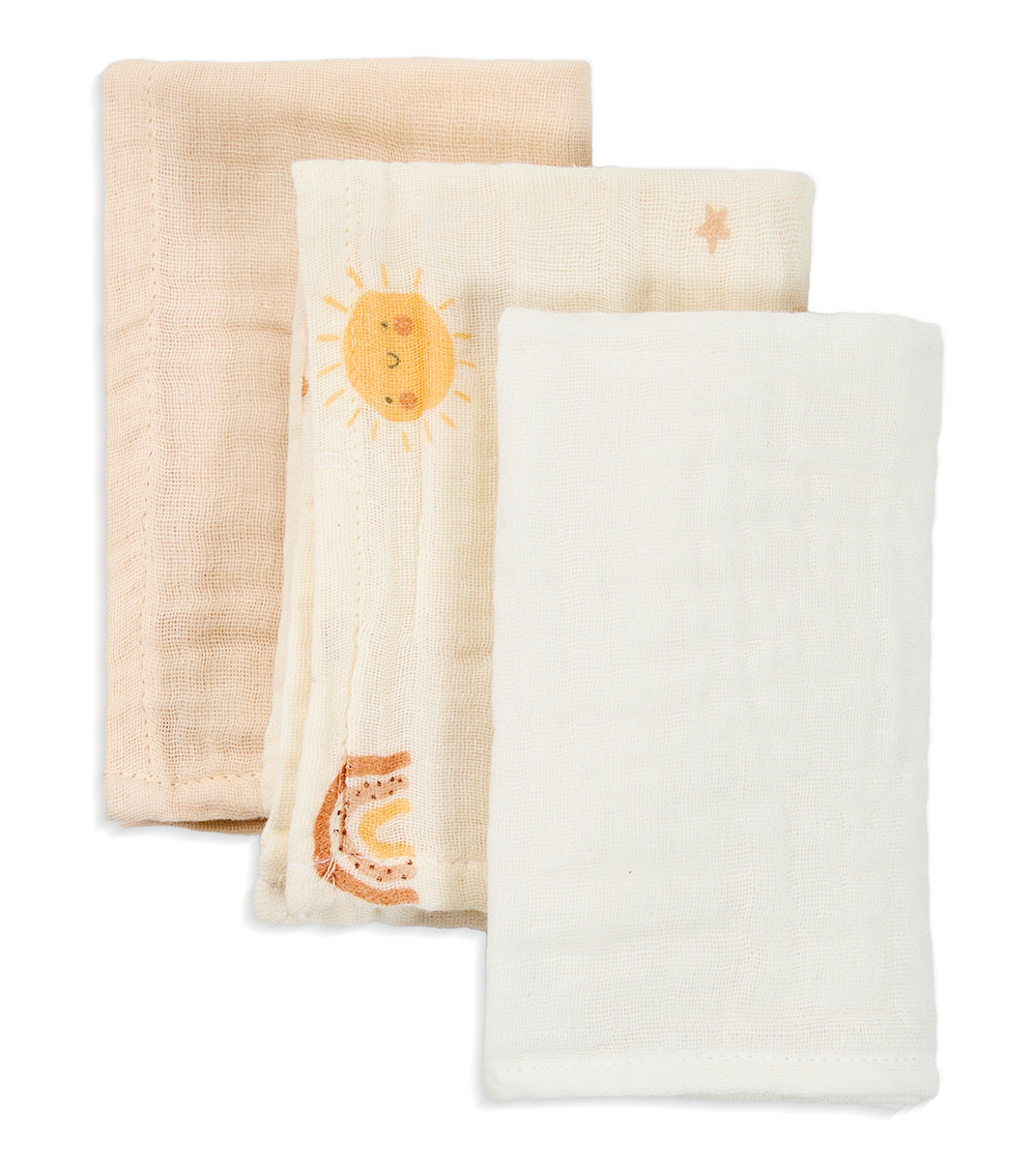 MOMSTORE Mini Muslin Squares Celestial Rainbow & Solid Colors (Pack of 3), Multicolor (Chemical-free) (0+ months)
