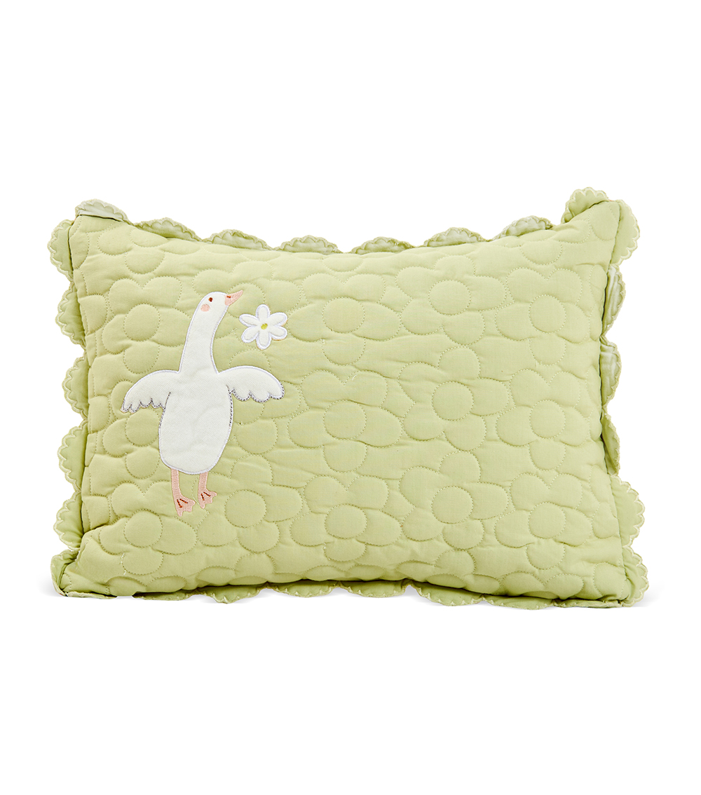 MOMSTORE Reversible Quilted Goose Front & Botanical Print Back Decorative Pillow, Multicolor (Lasting Comfort) (0+ months)