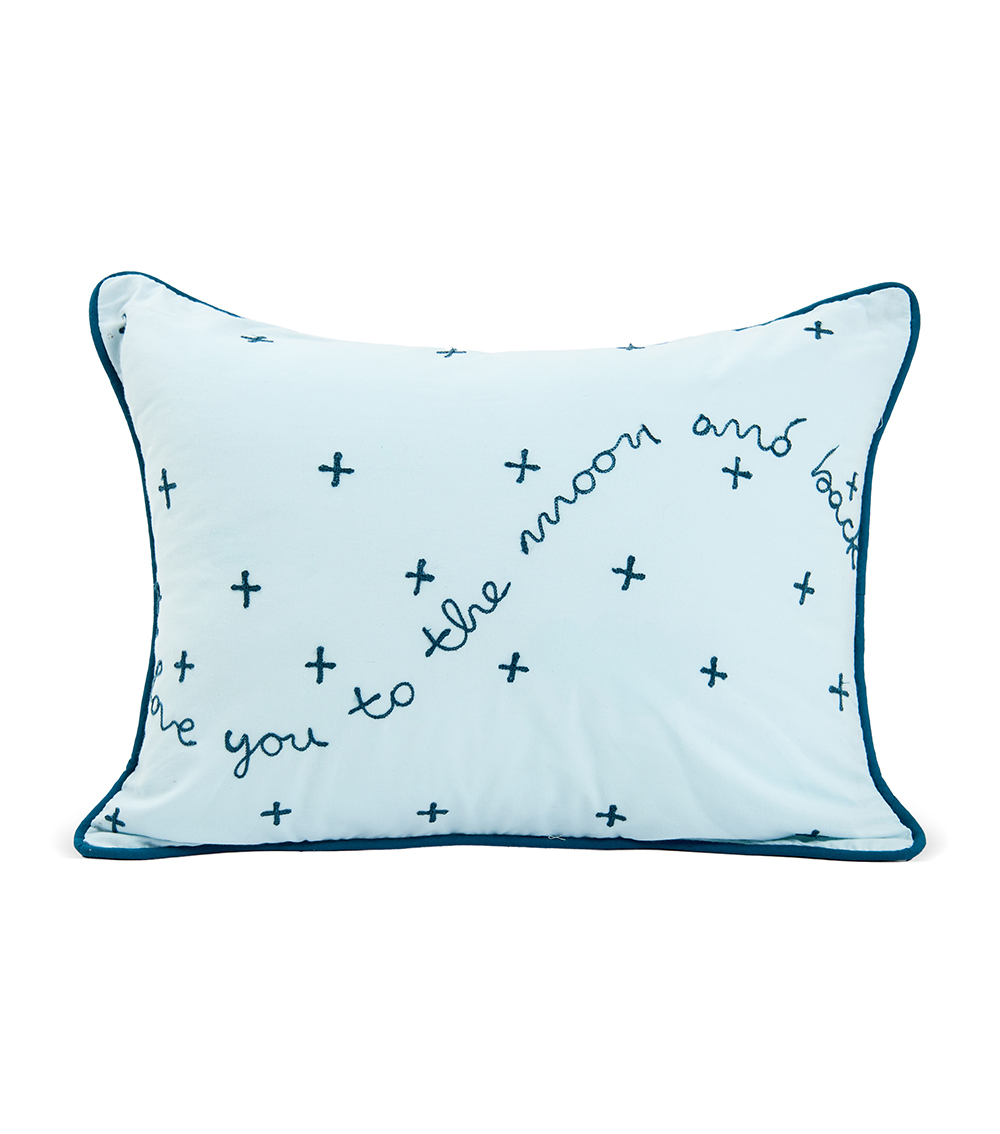 MOMSTORE Reversible Love You to the Moon Quote & Moon Stars Appliqué Decorative Pillow, Multicolor (Lasting Comfort) (0+ months)