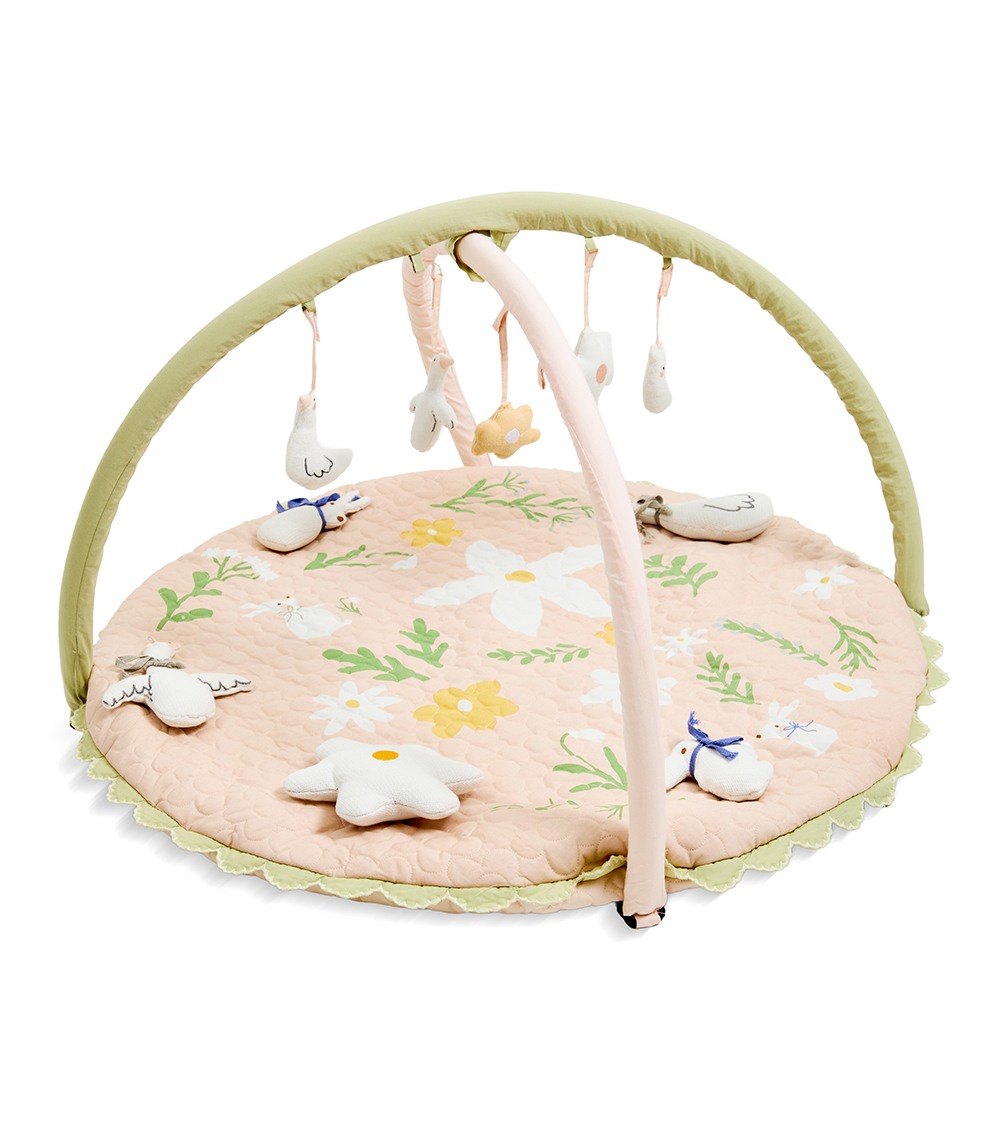 MOMSTORE Quilted Floral Playmat with Arches, Framework, and Hanging Toys, Multicolor (Non Toxic) (0+ months)