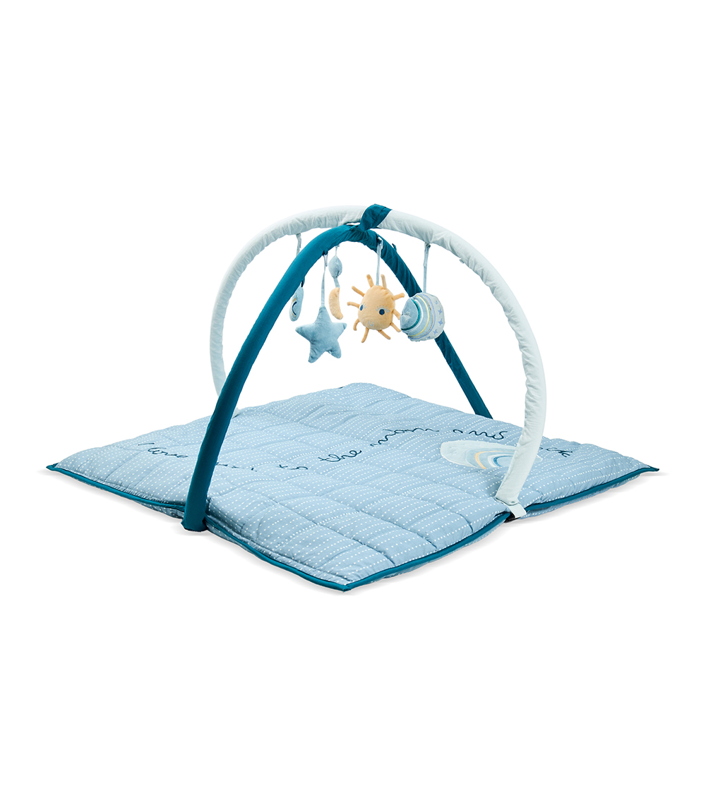 MOMSTORE Celestial Theme Quilted Rectangle Playmat with Arches and Hanging Toys, Multicolor (Non Toxic) (0+ months)