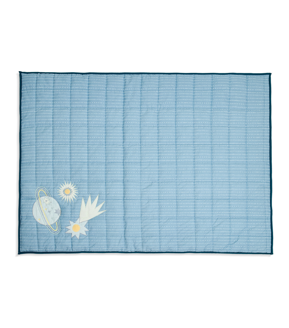 MOMSTORE Celestial Themed Quilted Playmat with Planet & Comet Appliqué, Blue (Non Toxic) (0+ months)