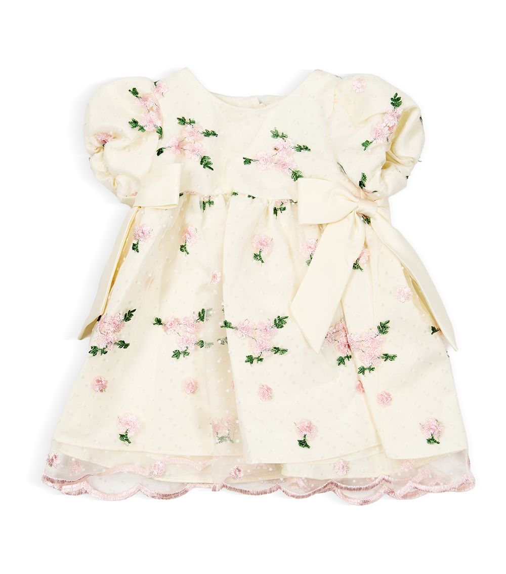 RARE EDITION Baby Girl Dot Flower Embroidered Dress, Ivory