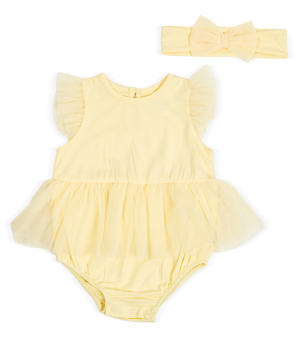 LITTLE ME Baby Girls Yellow Mesh Bubble & Headband ,Yellow