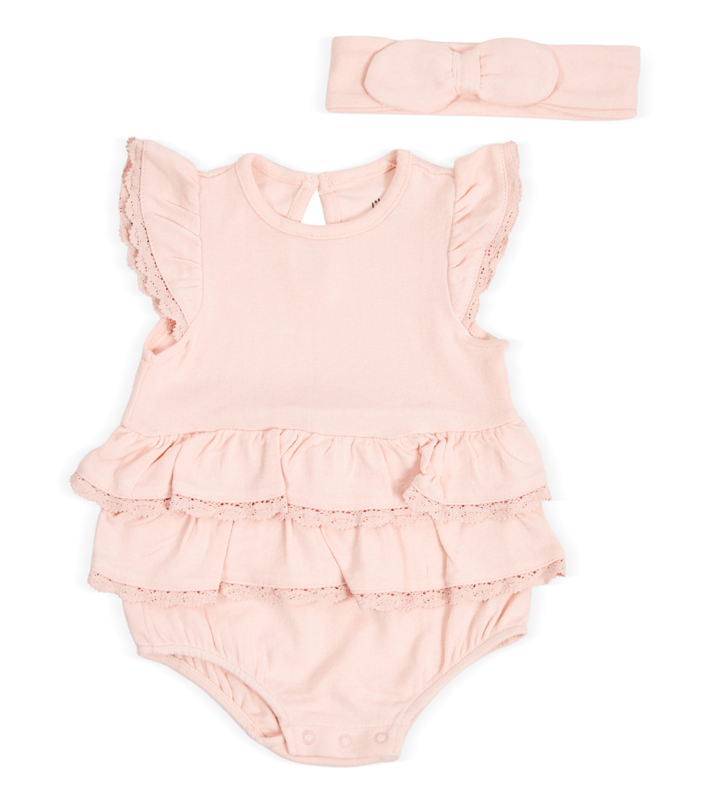 LITTLE ME Baby Girls Seashell Lace Bubble & Headband ,Pink