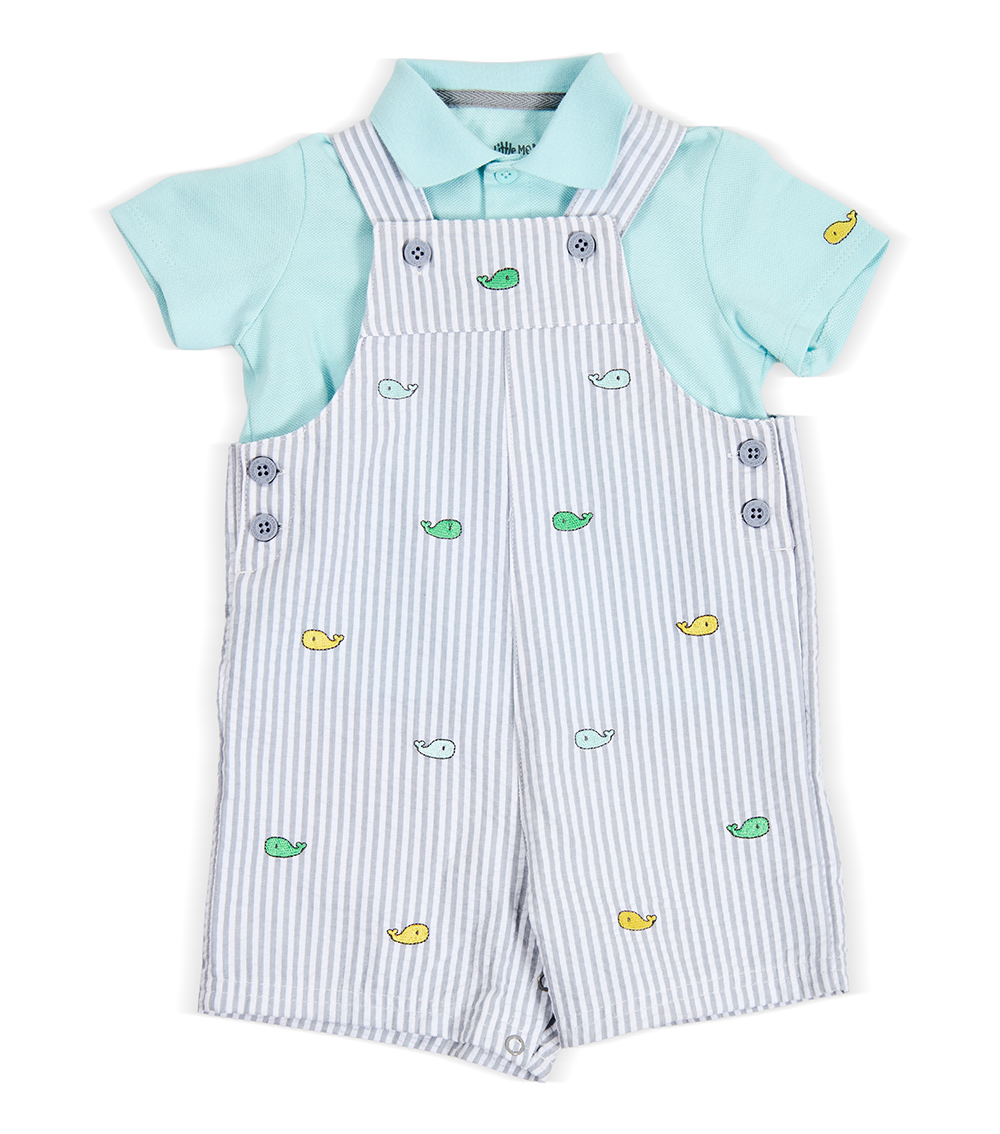 LITTLE ME Baby Boys Whale Shortall Set ,Grey