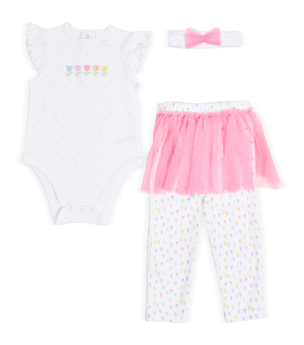 LITTLE ME Baby Girls Tulip Skegging Set ,White