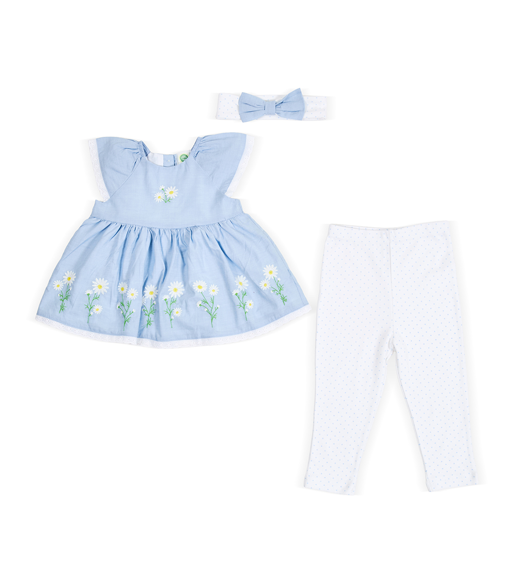 LITTLE ME Baby Girls Daisy Border Set ,White