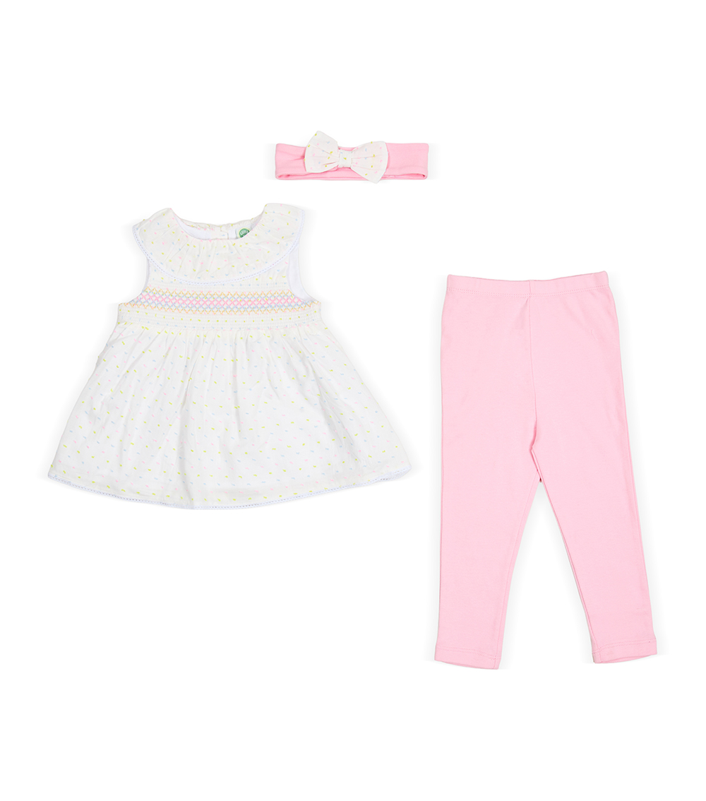 LITTLE ME Baby Girls Smocked Dot Set ,White