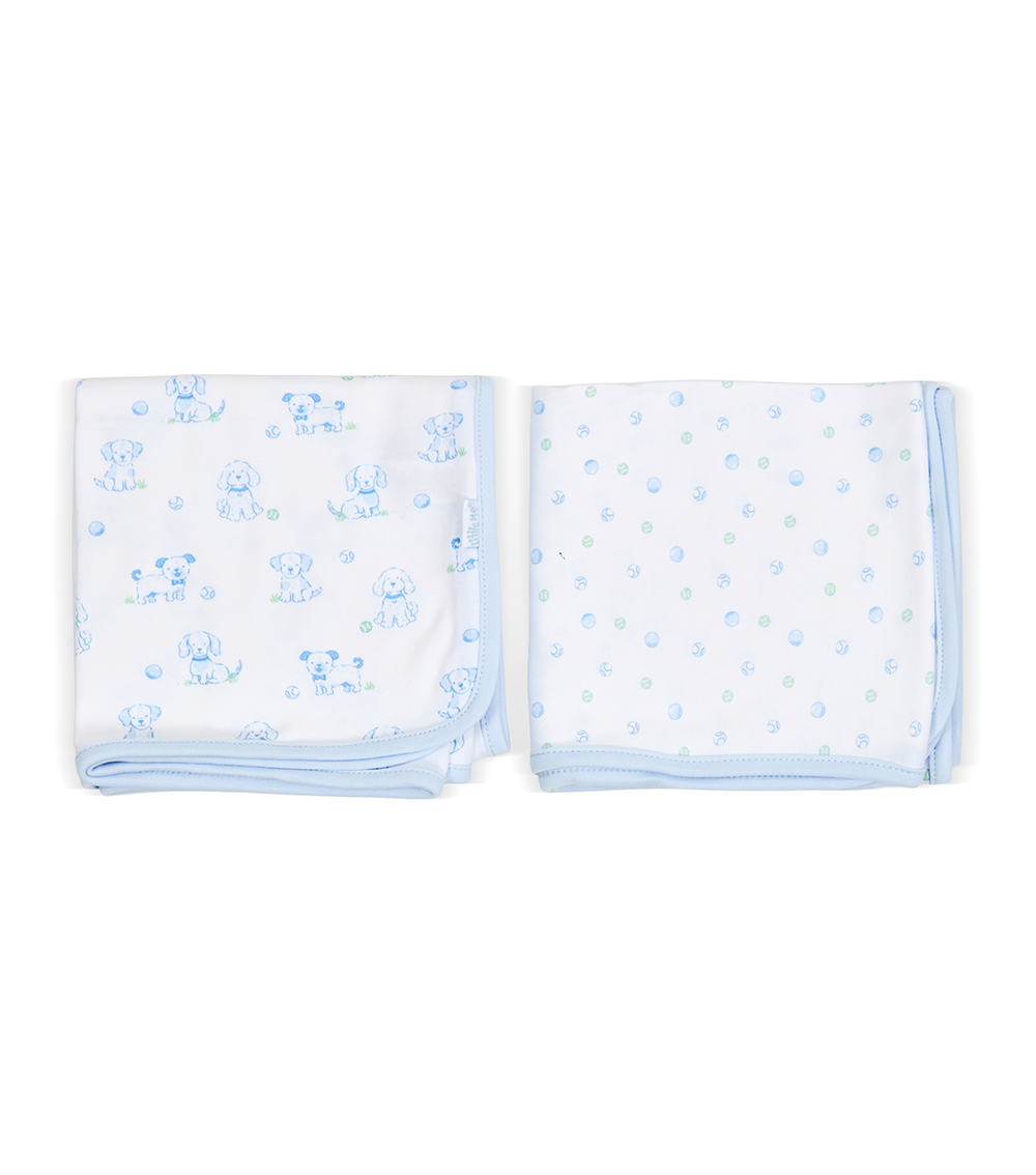 LITTLE ME Baby Boys Puppy 2-Pack Receiving Blankets ,Blue