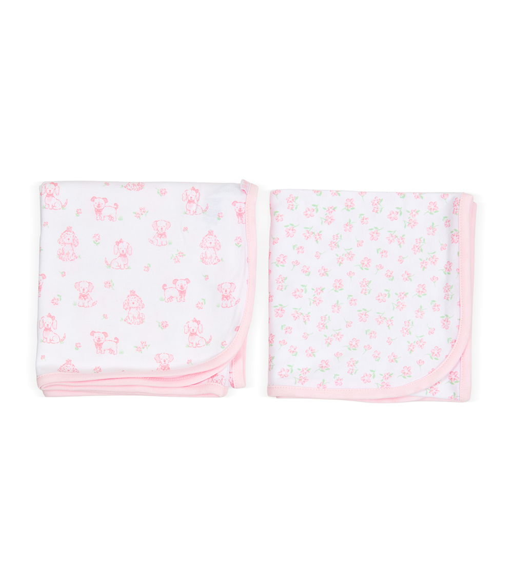 LITTLE ME Baby Girls Puppy 2-Pack Receiving Blankets ,Pink