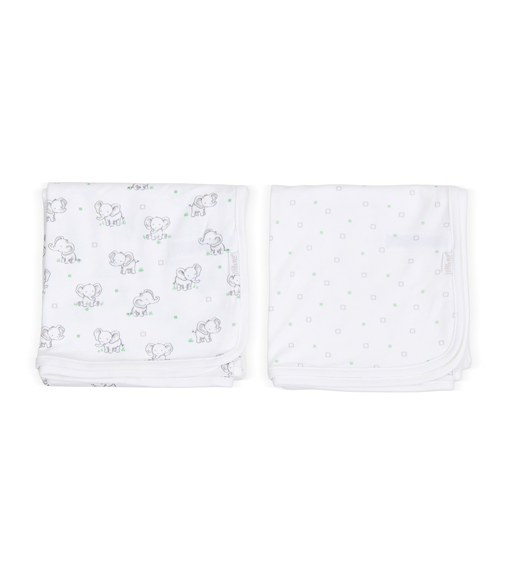 LITTLE ME Baby Unisex Elephant 2-Pack Receiving Blankets ,White