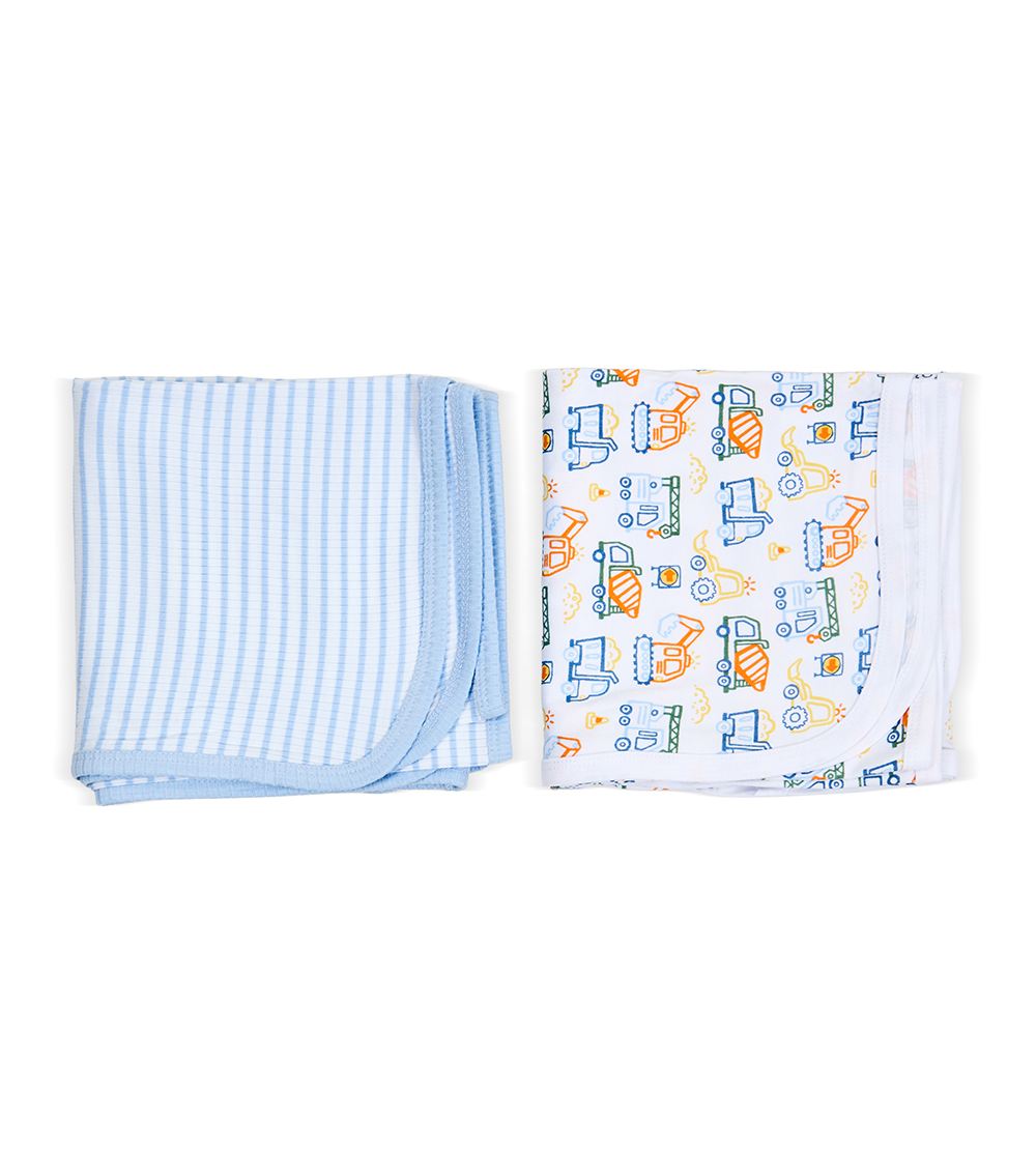 LITTLE ME Baby Boys Truck 2-Pack Receiving Blankets ,Blue