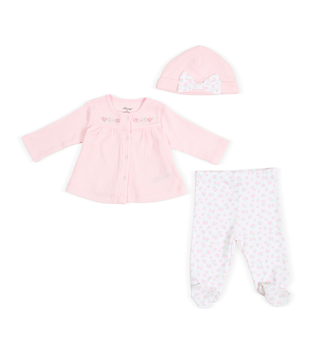 LITTLE ME Baby Girls Pretty Cardigan & Hat Set ,Pink
