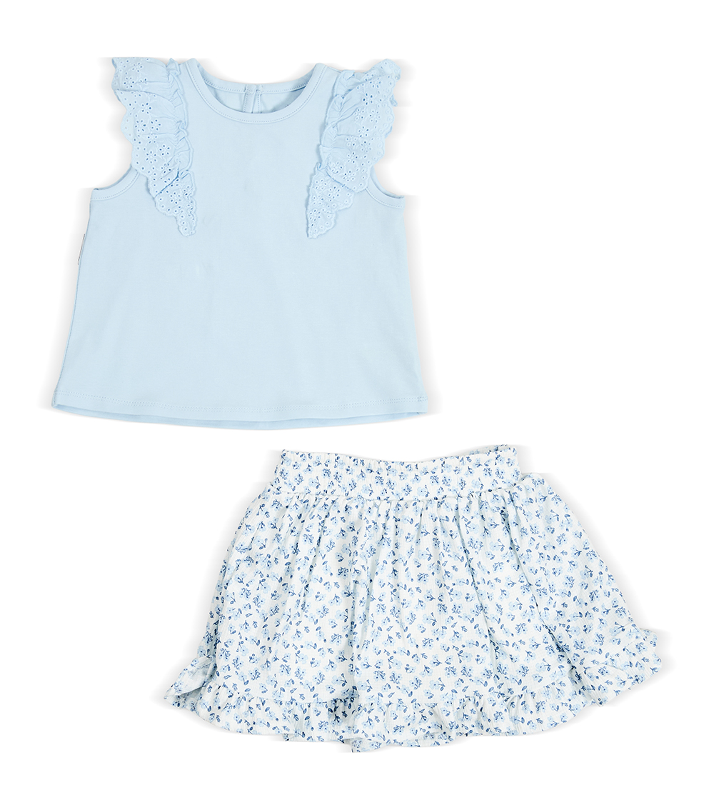 LITTLE ME Baby Girls Blue Ditsy Fashion Skort Set ,Multicolor