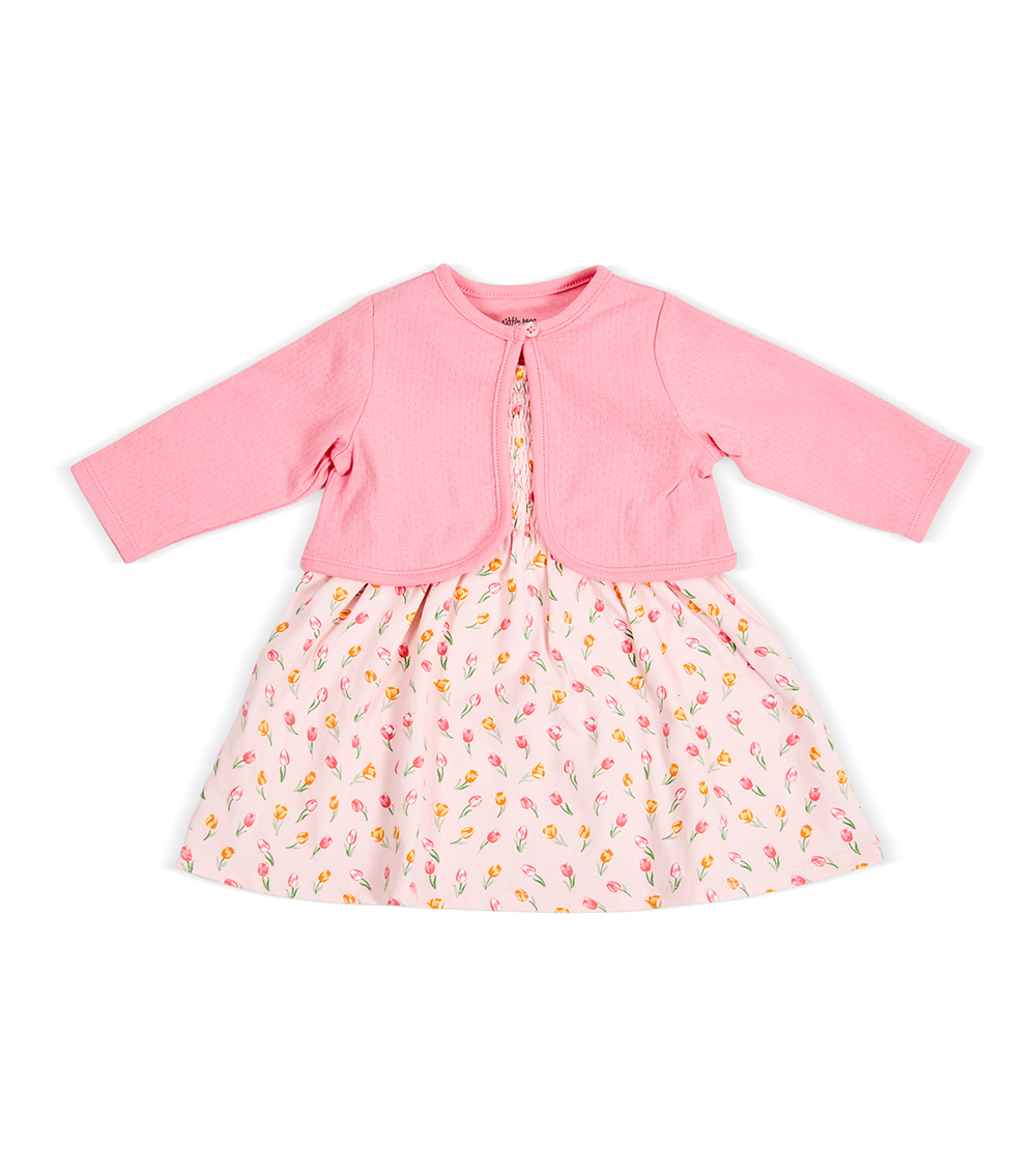 LITTLE ME Baby Girls Tulip Knit Dress Set ,Pink