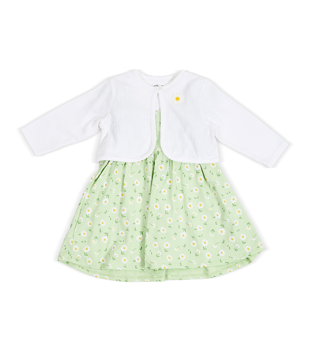 LITTLE ME Baby Girls Daisy Knit Dress Set ,Green