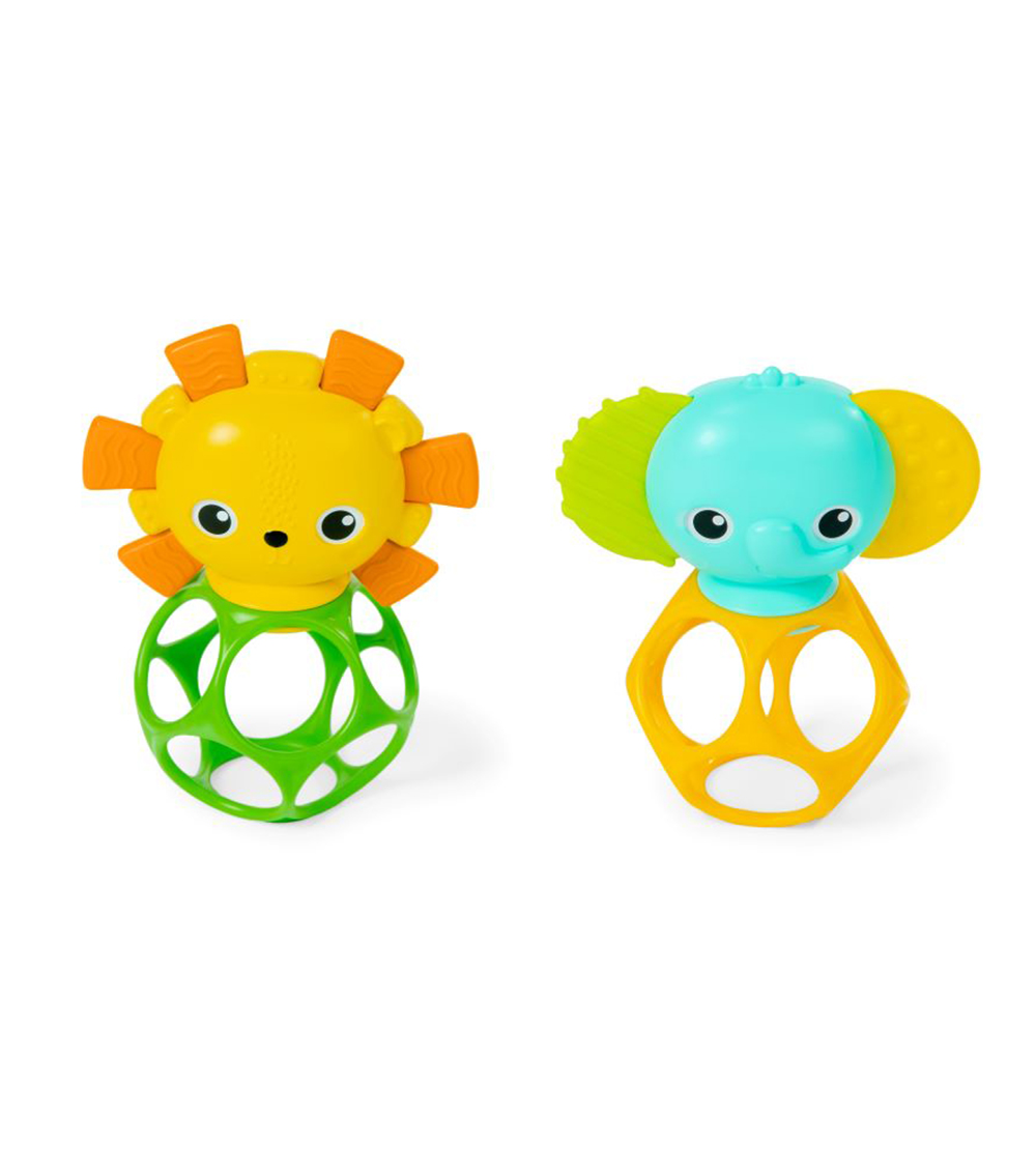 BRIGHT STARTS - Soother Pals Easy-Grasp Teether Toys, 2-Pack Lion and Elephant Characters