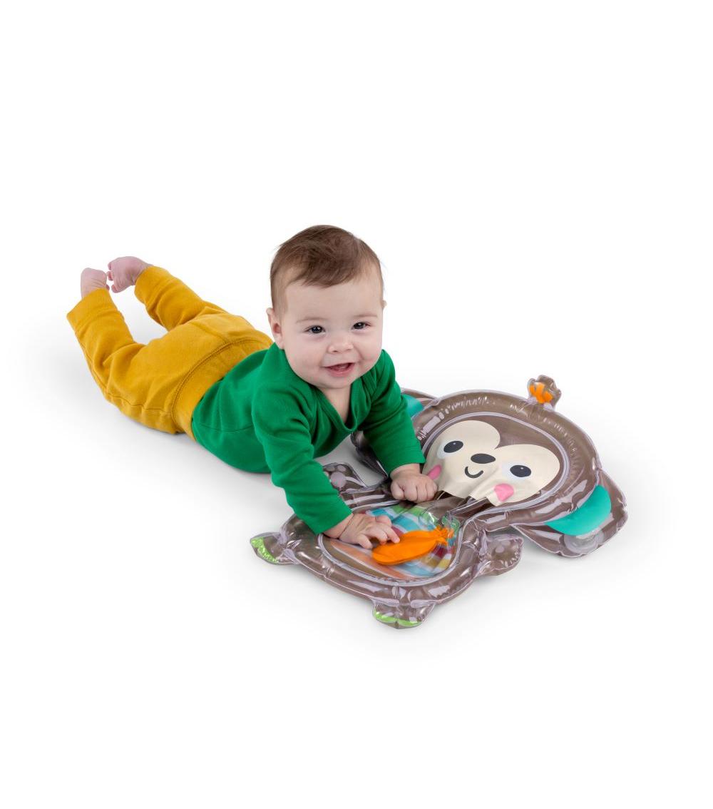 BRIGHT STARTS - Hungry Monkey Tummy Time Water Mat, High Chair Toy
