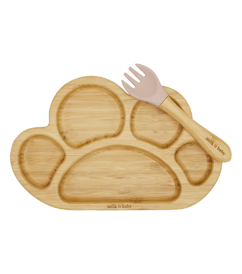 MILKITBABY Tiger Paw Suction Plate and Fork Set - Dusty Pink