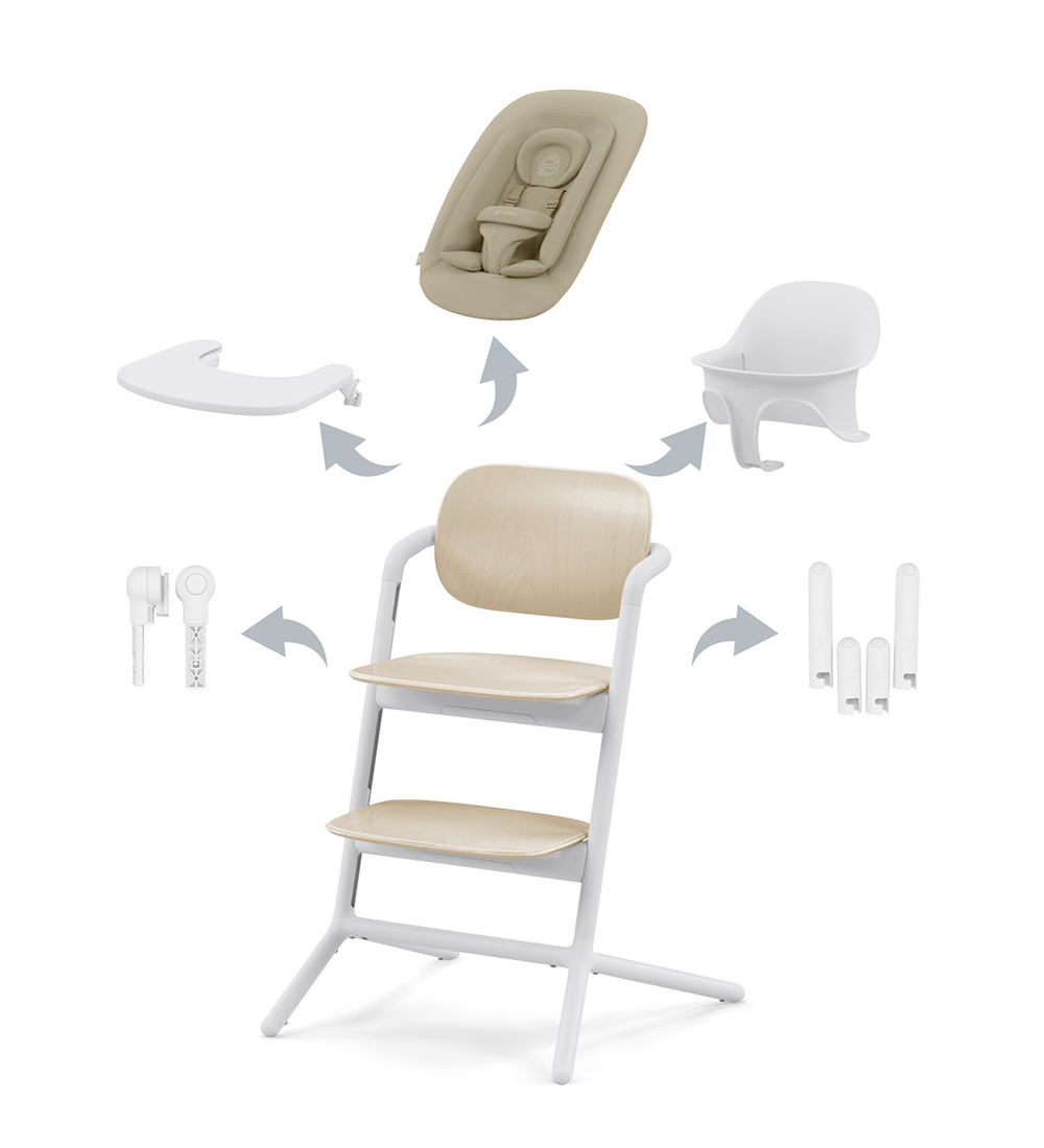 Cybex Lemo Highchair 4 in 1 with Metal Frame, White, Timeless Comfort