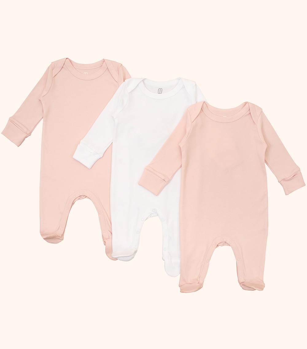 MOMSTORE 3-Piece Snap-Button Long-Sleeve Footie Sleepsuit Set