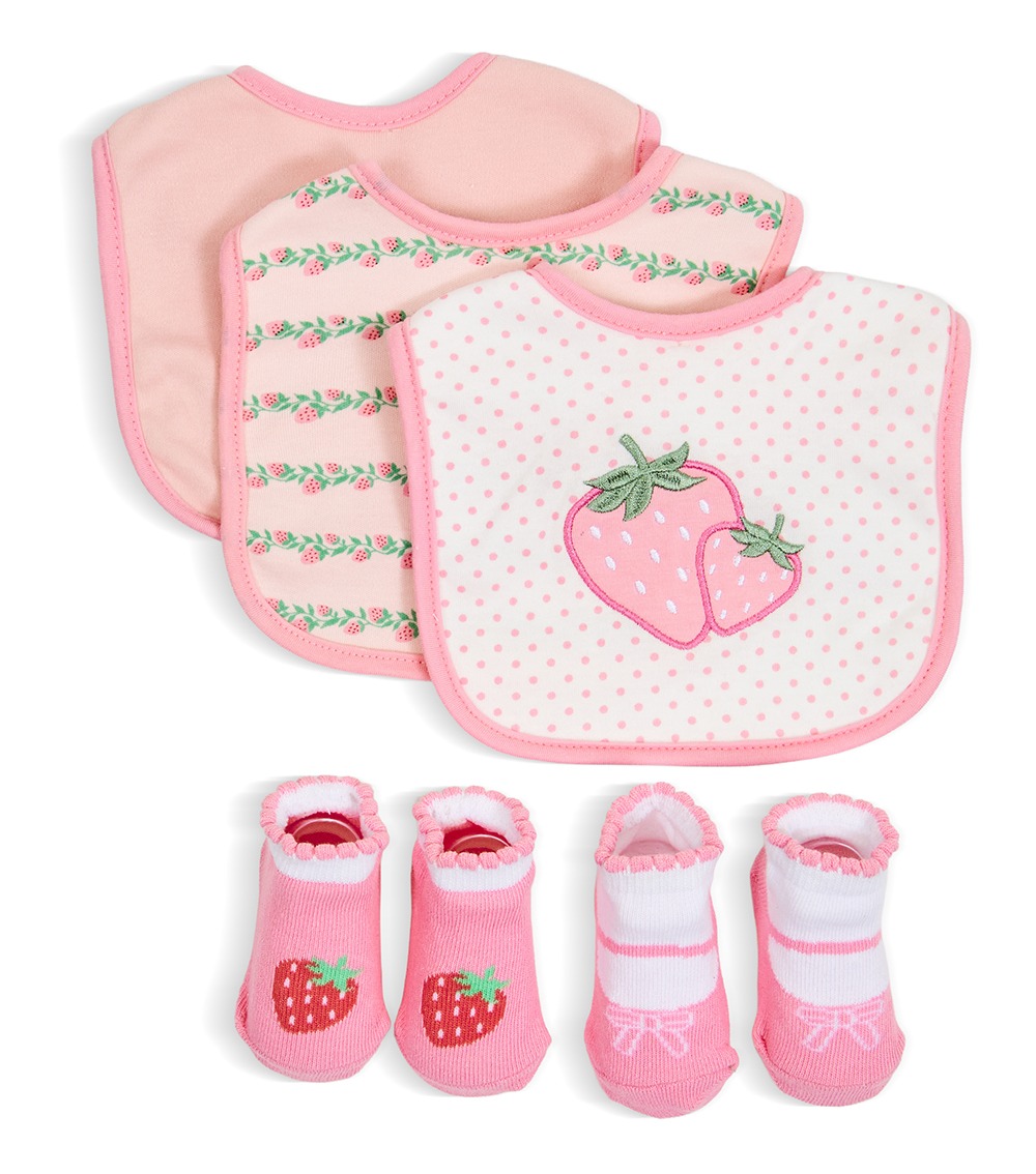 LITTLE ME Baby 5 Pack Strawberry Bibs & Booties Set, Multicolor