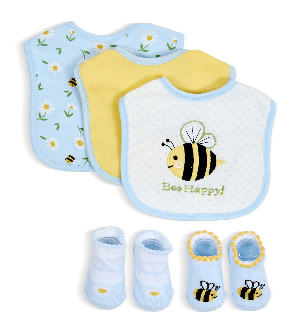 LITTLE ME Baby 5 Pack Bees & Butterflies Bibs & Booties Set, Multicolor